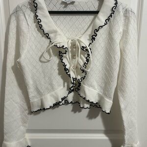 Pomelo White Knit Blouse with Black Trim